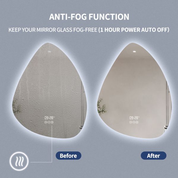 Anti Fog Frameless Lighted Bathroom Mirror 5mm Half Moon Wall Mirror