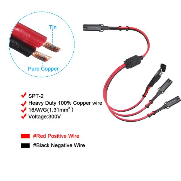 Кабель для расширения из SAE в SAE с трехсторонним разделителем 12V 16AWG 2FT с двухцепочечным быстроотсоединительным розеткой