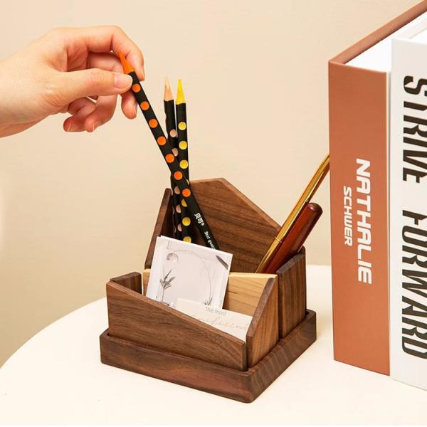 Tools Black Walnut Pen Holder Multifunctional Wood Pencil Stand with Irregular Shape