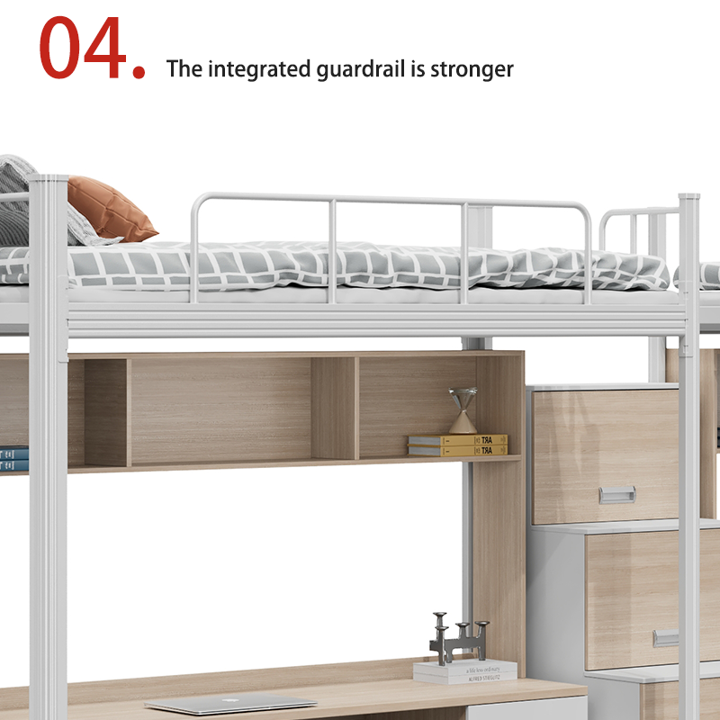 School Dormitory with Bunk Beds, Desks, Storage Space, Stairs, Two Person Iron Frame Bed, Steel Wood Combination