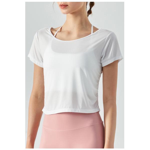 Pleated Nylon Sports Short Sleeve Ladies Yoga Tops Running Fitness T - Shirt