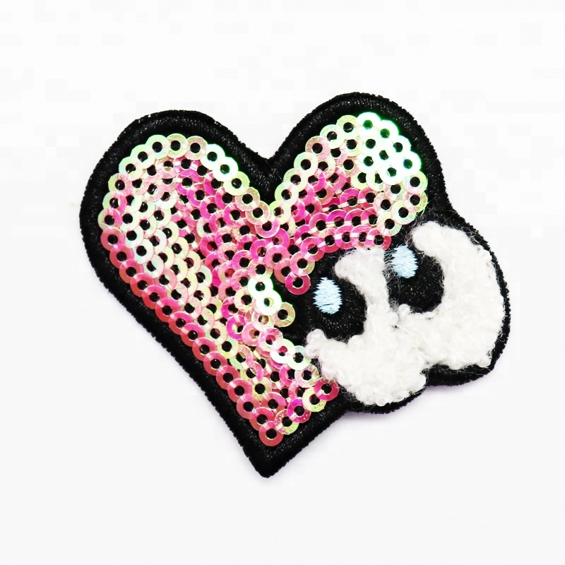 Customized Heart Shaped Red Bead Embroidery Applique Patch Wholesale Heart Embroidered Bead Patch
