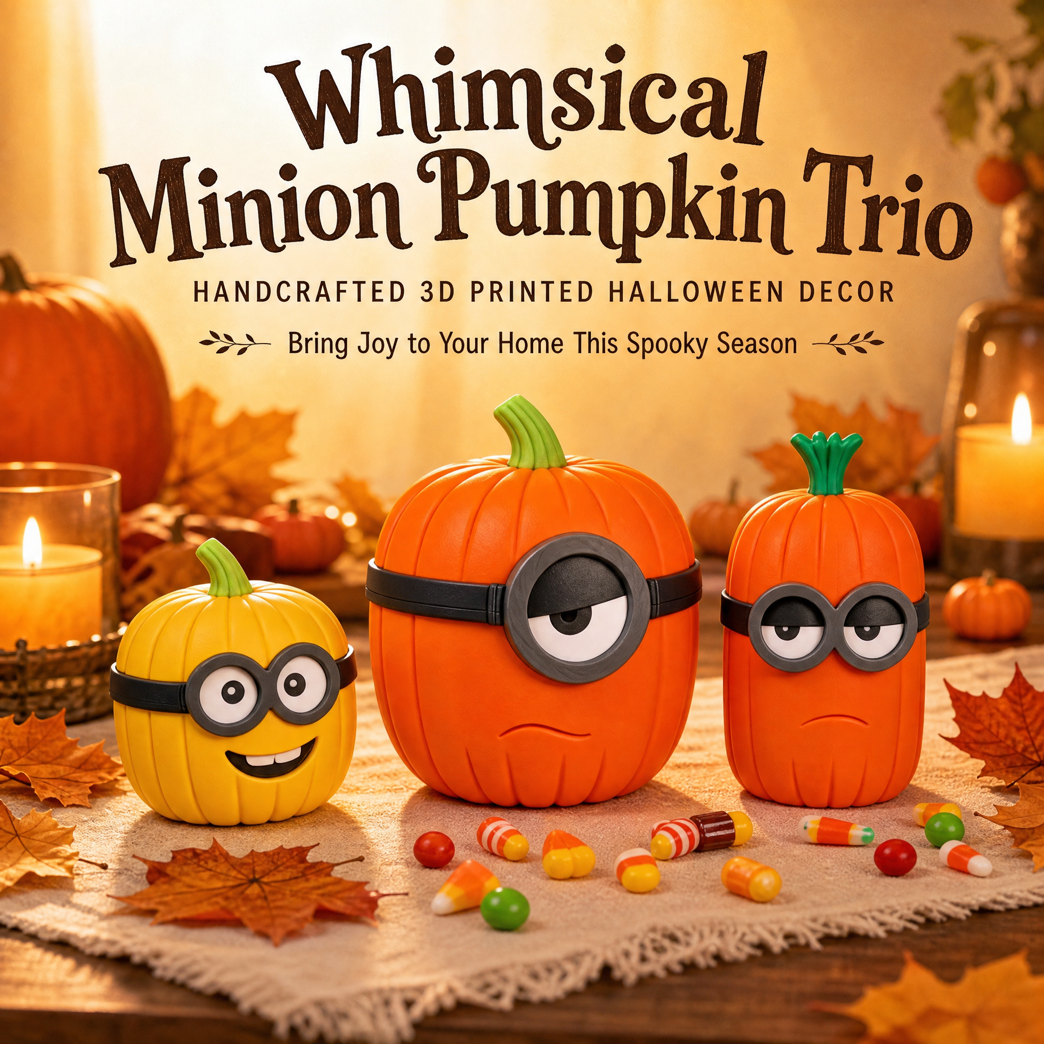 Minion Pumpkin Figurine, 3D Printed Holiday Decoration Halloween Front Porch Decor