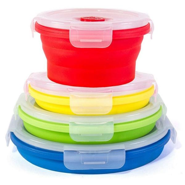 4 Size Hot Selling Wholesale Microwavable Safe Leakproof Easy Clean Silicone Foldable Round Lunch Box Set