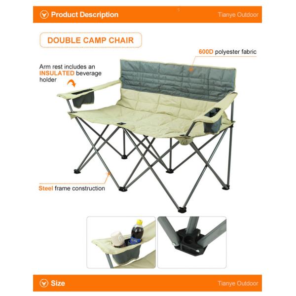 110x57x87 cm 600D Polyester Fabric Double Camping Chair Outdoor Double Chair