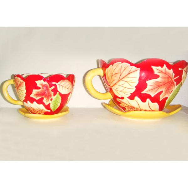 Hand Painted Ceramic Garden Planters Embossed Leaf Nest 2 Ceramic Teacup Planter