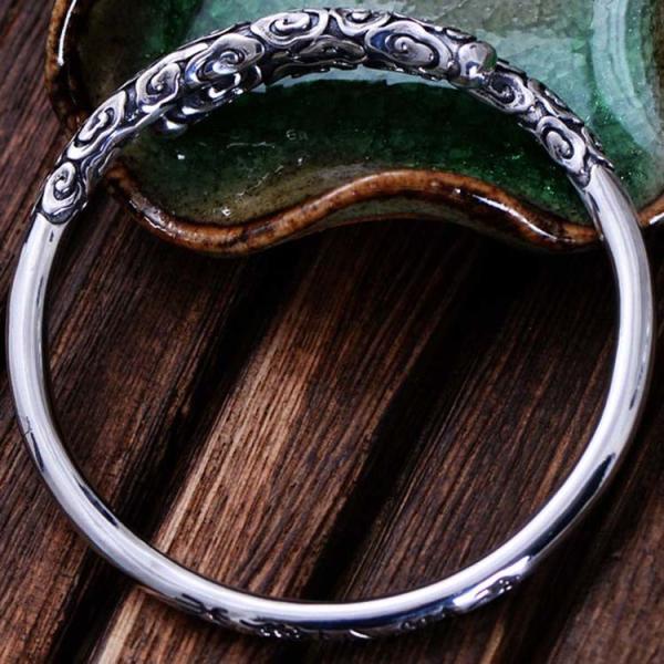 Adjustable Retro Vintage Sterling Silver Cuff Bracelet Engraved Clouds(054565)