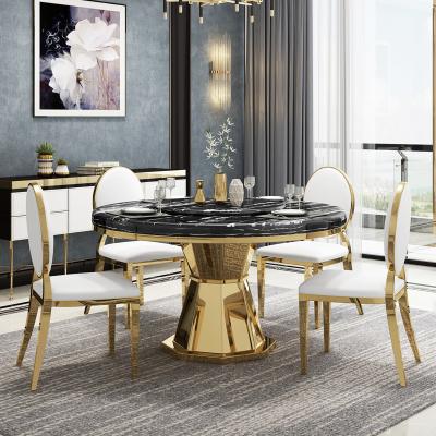 Modern Stainless Steel Circle Marble Top Dining Table Length 1.3/1.5M