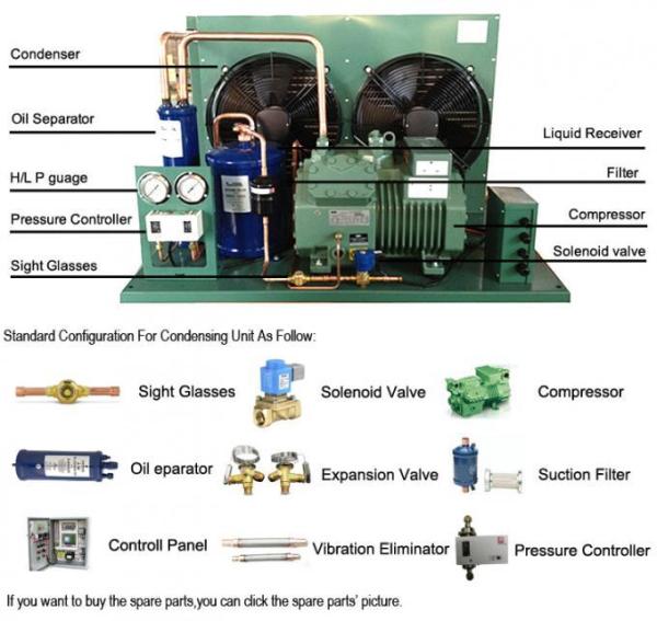 Unité de condensation de réfrigération R22 de 2 ch avec compresseur à piston