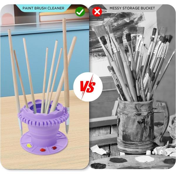 Paint Brush Cleaner - Foldable Silicone Paint Brush Cleaner Rinse Cup With Palette And 40 Brush Storage Holder For Classroom Studio Outdoor Painting