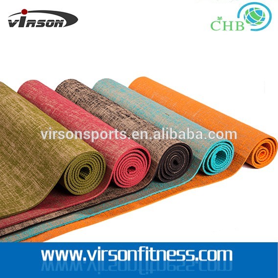 Ningbo virson custom printing Natural Jute + eco friendly PVC yoga mat for yoga