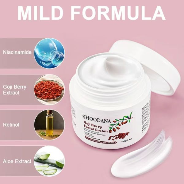Le Goji Berry est une crème faciale anti-rides pour le visage, hydratante pour les adultes, pour la peau féminine, collagène de beurre de karité.