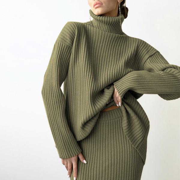 Women s Sweaters for Outdoor Activities with Free Pullover Closure Type Half skirt high neck sweater set