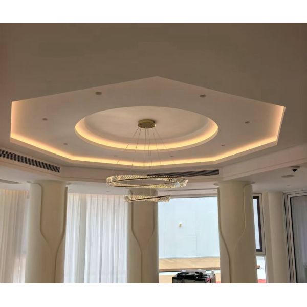 Italian Style Minimalist Crystal Chandelier Luxury Light for High Ceiling Staircase Villa Duplex Loft Hotel Ring Ribbon Iron