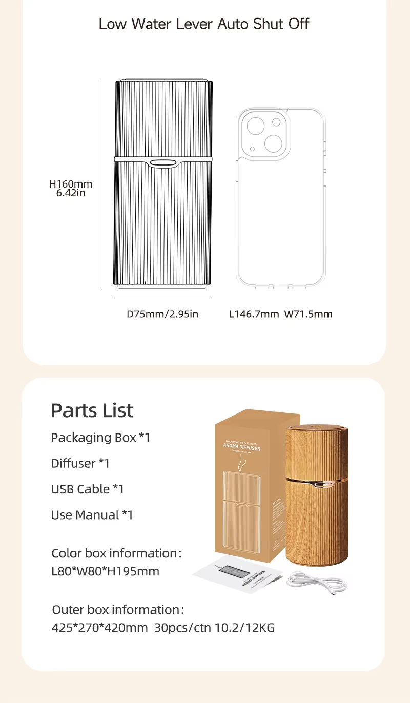 USB Type-C Home Aroma Diffuser with 100ml Water Tank Capacity and Waterless Auto Shut-Off