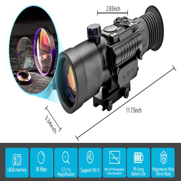 55mm Eye Relief KDS1W 3.7X-11X Digital Night Vision Scope for Hunting IP65