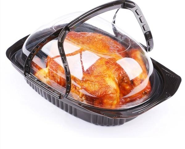 Disposable Transparent PP Roast Chicken Box Fog Resistant Lid With Handle