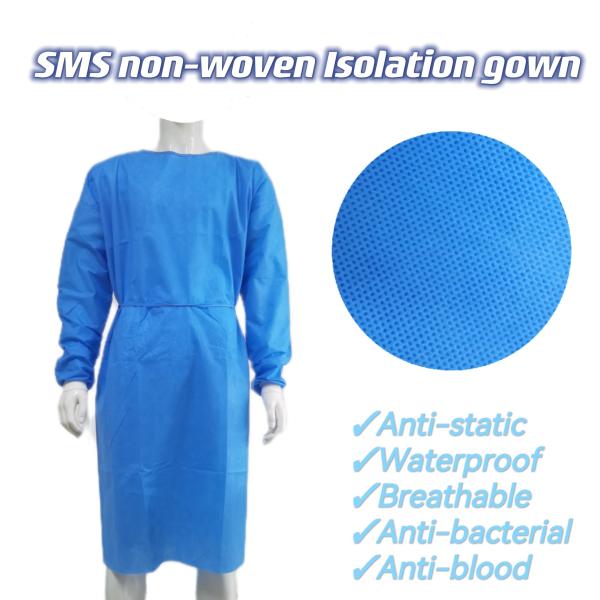 GB15979-2002 padrão de segurança impermeável respirável não estéril SMS vestido de isolamento de tecido