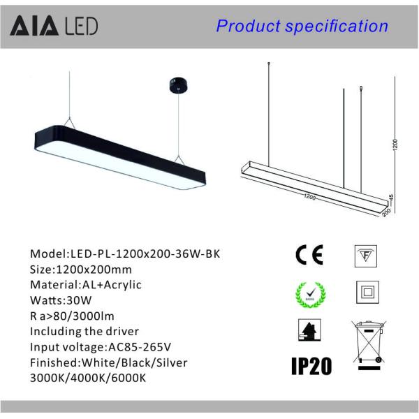 Popular indoor commercial office 36W 1200mm led pendant light for boardroom