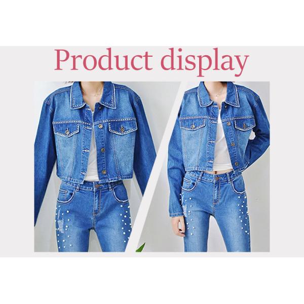 Custom Casual Womens Short Jean Jacket , Slim Fit Jeans Coat For Ladies