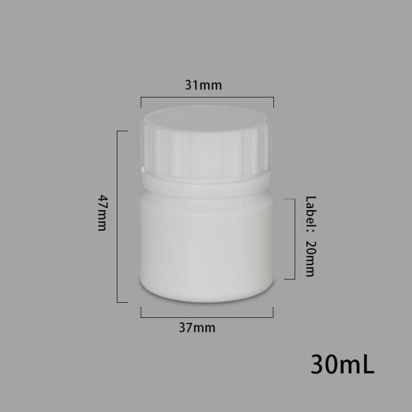 SCREW CAP Lid Mini Pill Container for 30ml Plastic White Medicine Jar in HDPE Material