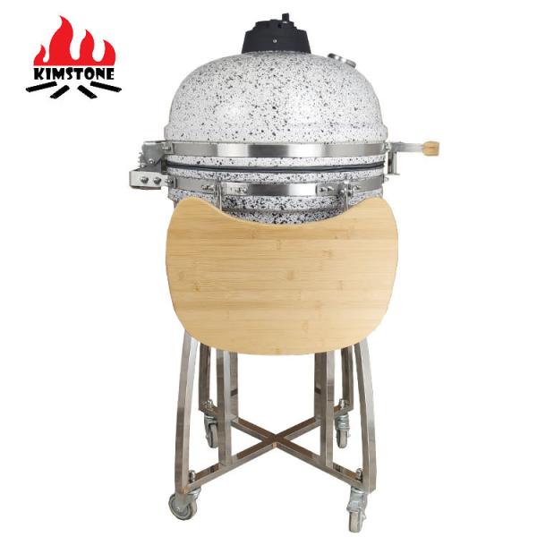 KIMSTONE Kamado-style Grill 21 Inch Black and White Floral Glaze Folding Side Shelves Durable and Reliable