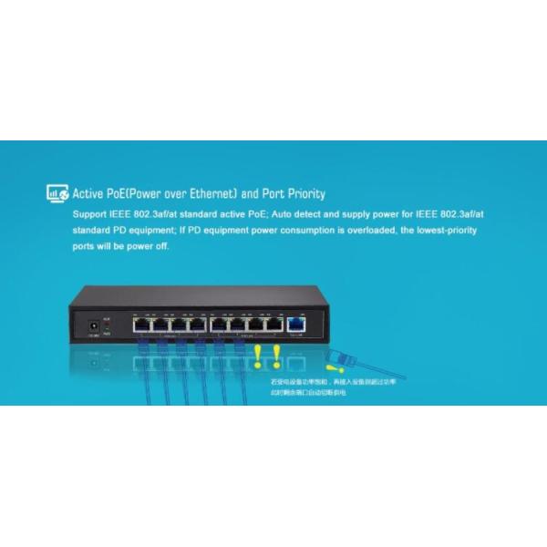 Fast Wireless POE Switch With 9 Ports Lightning Protection Port Priority Function