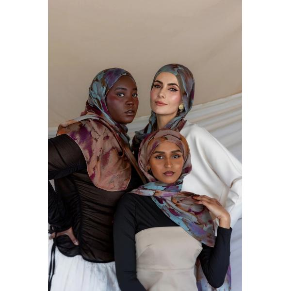 Supplier Elegant Fashion Accessory Muslim Women Hijab Shawl Digital Printing Marble Design Long Chiffon Scarf