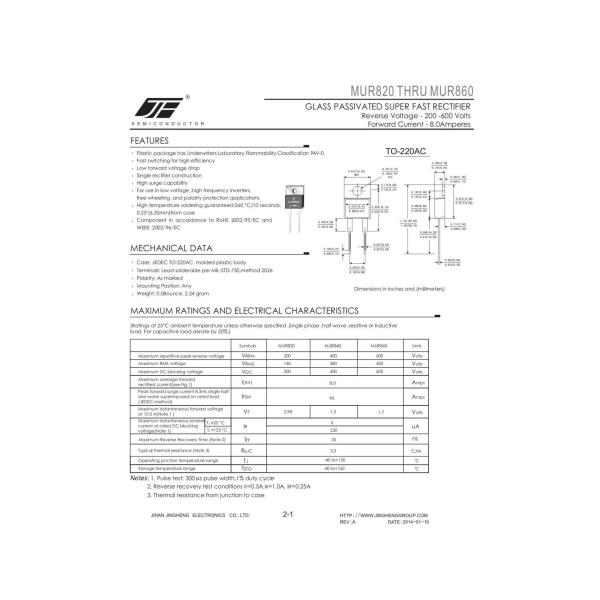 MUR820/MUR840/MUR860/MUR880/MUR8120 High Power Package Super Fast Rectifier Diode