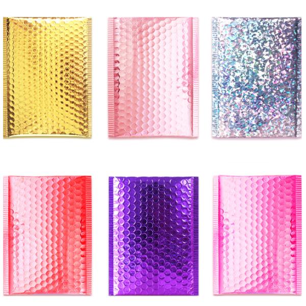 Custom biodegradable 4x7 courier bag large holographic metallic padded bubble envelopes mailer bag for jewelry package