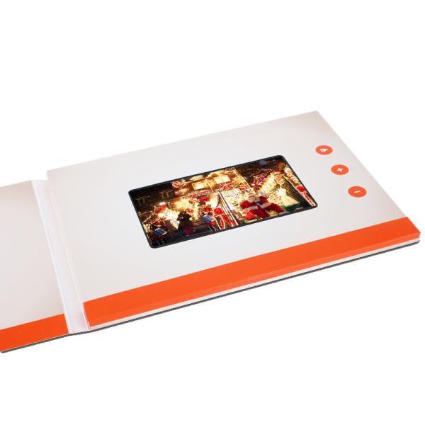 Libro de video LCD Flash personalizado con capacidad de batería de 600Amh-6000Amh y carga de video por cable USB
