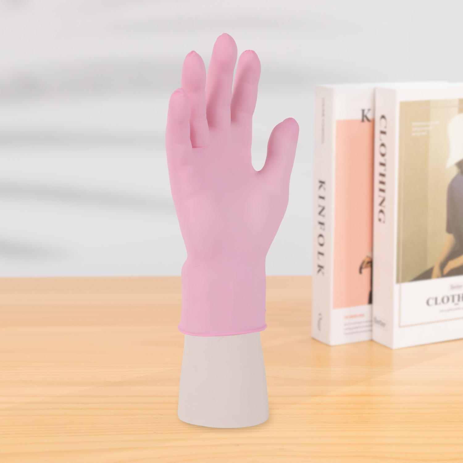 Beaded Cuff Non Sterile Powder Free Gloves Comfortable Fit Powderless Nitrile Gloves Pink