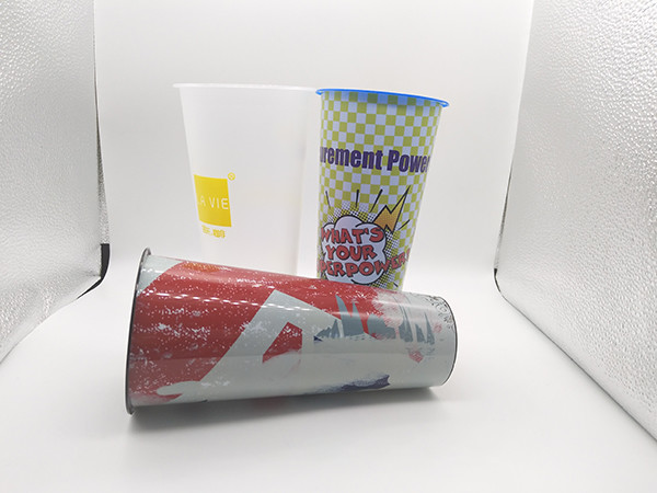 Round Empty Juice Glass Beverge Lable Cup 500Ml 17Oz With Cap , Iml Cups