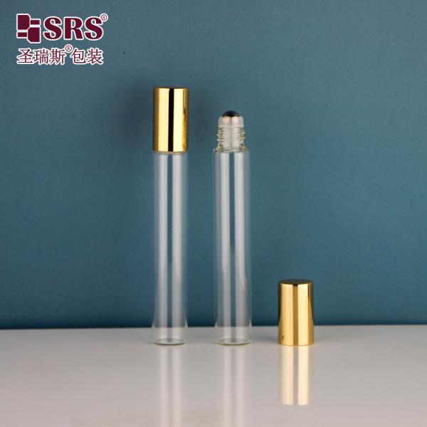 15mm Diameter clear glass essential oil glass roller ball bottle with gold cap