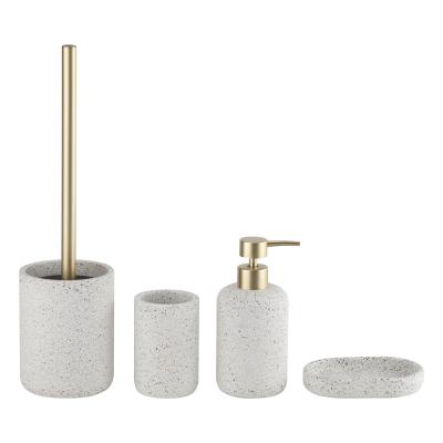 Four Piece Set Terrazzo Bathroom Accessories Set Round Terrazzo Toothbrush Holder Cream Color