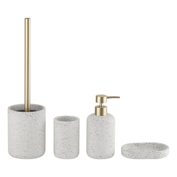 Four Piece Set Terrazzo Bathroom Accessories Set Round Terrazzo Toothbrush Holder Cream Color