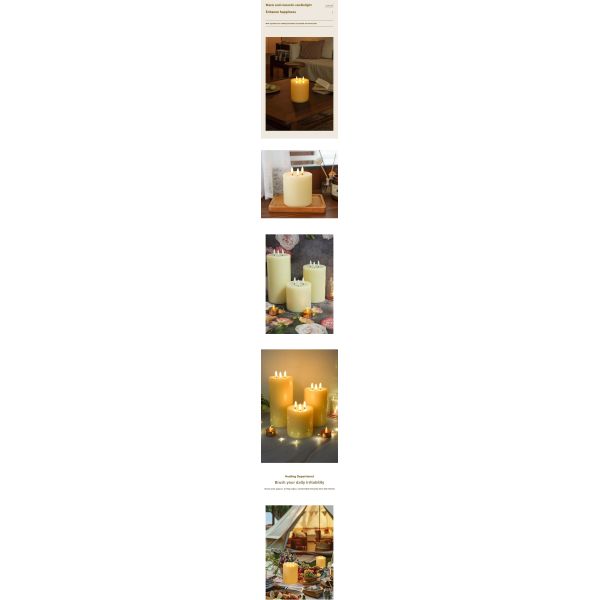 Three Wick Battery Operated Remote Control Pillar BIG Diameter 10cm Wedding Decoration Wax  Flameless Light Led Candle
