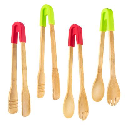 Meat BBQ Sustainable Wooden Tongs For Cooking Bread  Custom Size Bamboo Salad Tongs