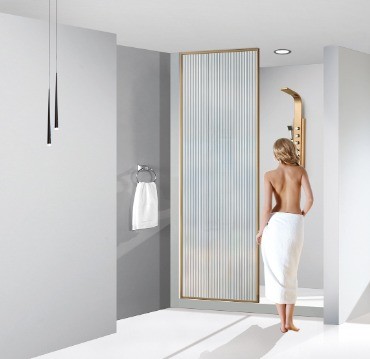 One Piece Rose Gold Stainless Steel Shower Enclosure for Corner Installation 90cm