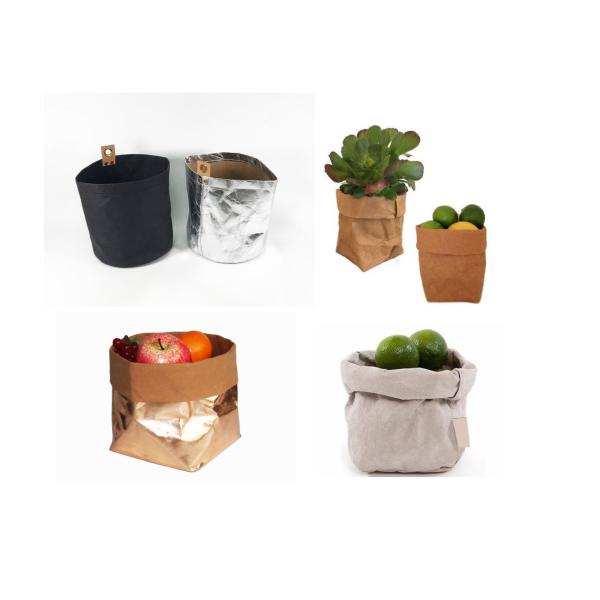 0.55mm Washble Kraft Paper Storage Bags Light Reusable Paper Bag Seedling Pots
