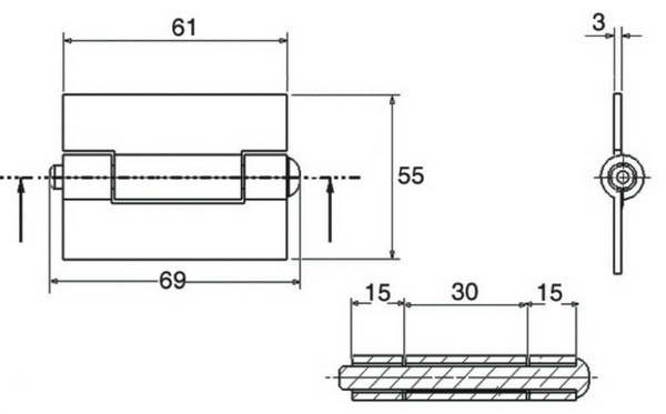 Welding hinge butt hinge BH607, 60X55X3MM