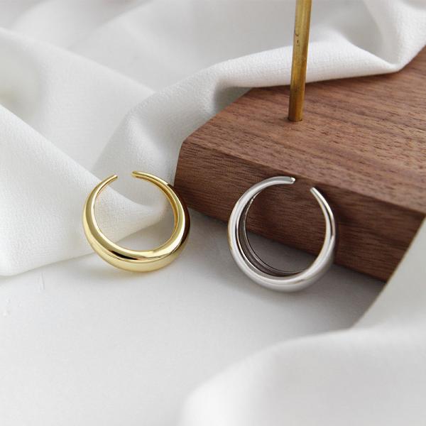 Lanciashow 925 Sterling Silver Ring Simple Geometric Shape Smooth Arc Surface