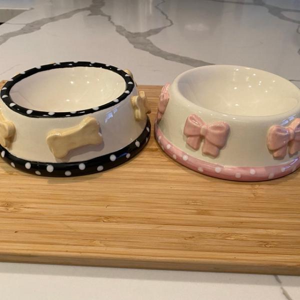 Whimsical Pink Bow Posh Cat Bowls 5