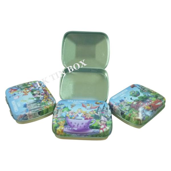 Caixa pequena da lata da hortelã do metal do folha-de-flandres mini com impressão e a tampa articulada janela