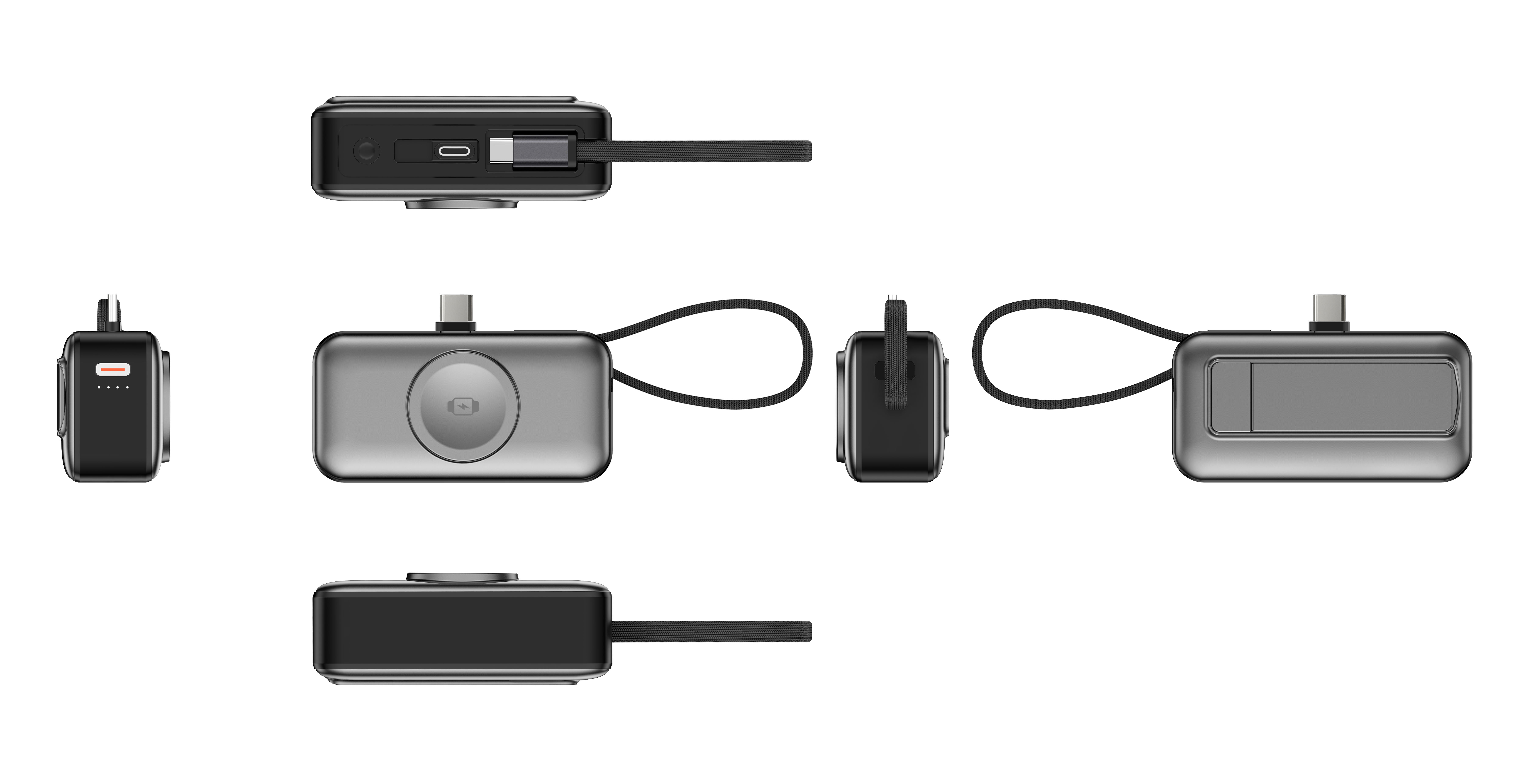 Mini 5000mAh Portable Pocket Power Bank with Type-C Input/Output 20W 3 Type-C & Stand Wireless Charger for Watch
