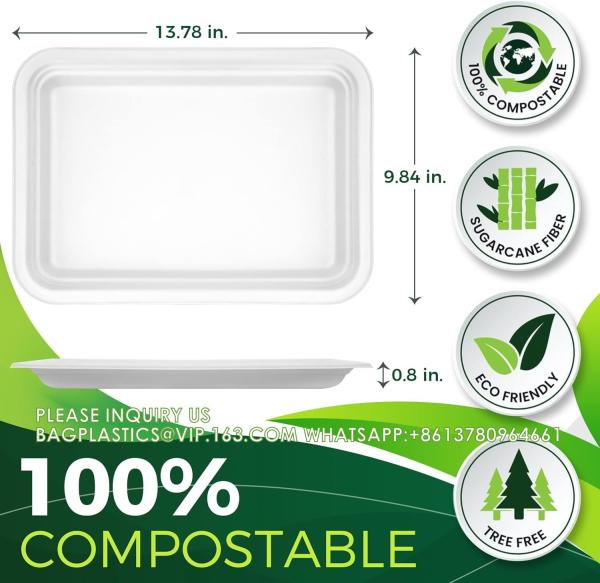 14 Heavy Duty Disposable Rectangle Food Trays, Compostable Extra Large Paper Platter Plates Serving Crawfish