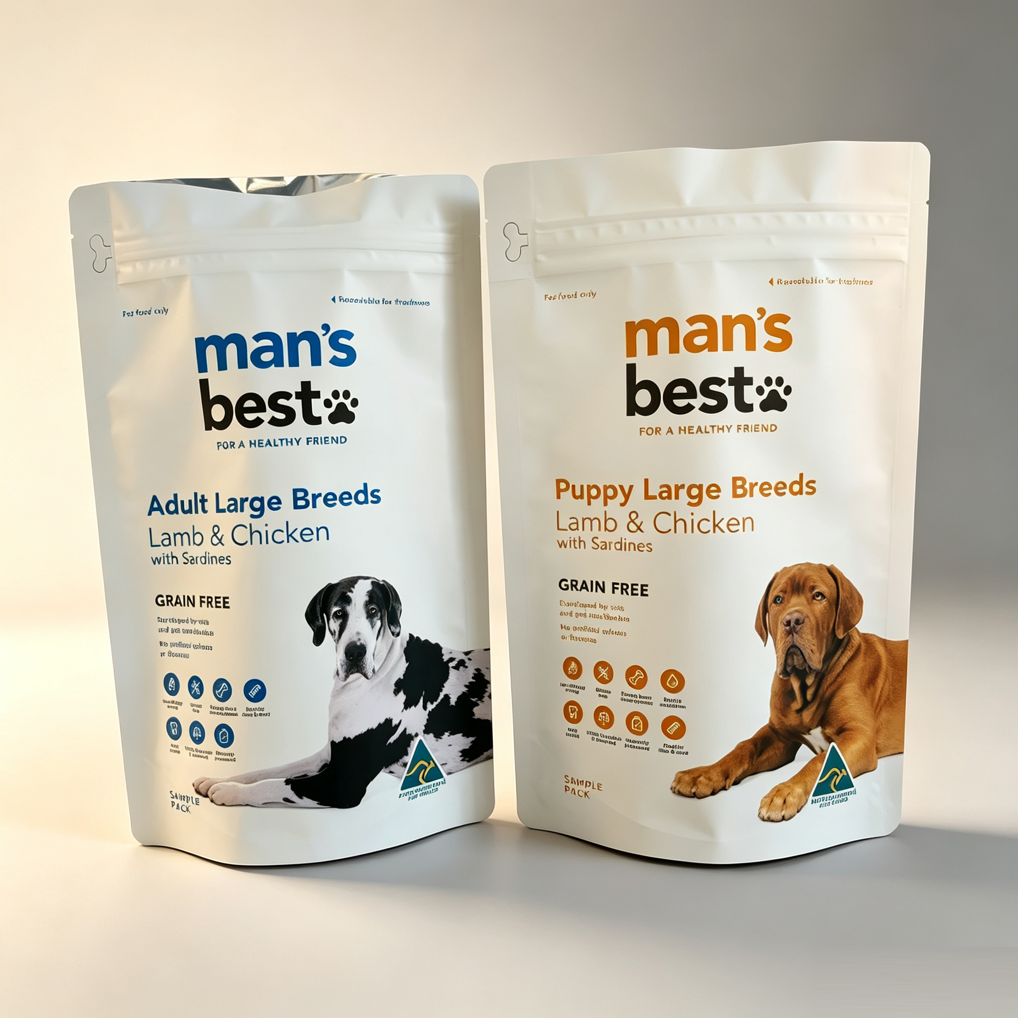 High Barrier Aluminum Foil Doypack Pouches With Easy Tear Ziplock | Custom Printed Stand Up Dog Treat Pouches For Adult Large Breed Grain Free Lamb Chicken Sardine Kibble OEM