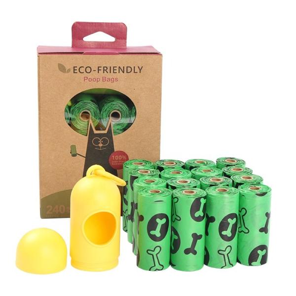 Saco biodegradável de cocô para cães Tamanho personalizado aceito para sacos de lixo para cães de estimação Amido de milho