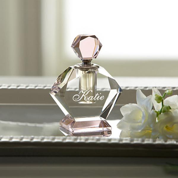 Botella de perfume de cristal rosa de 6 ml con diseño grabado