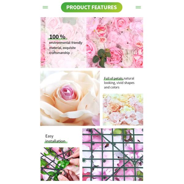 OEM ODM Silk Rose Artificial Flower Wall Panels 50*50cm 40*60cm